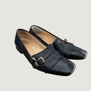 Tuckernuck Kiltie Fringe Leather Loafers Womens 9 Black Preppy Classic Flats